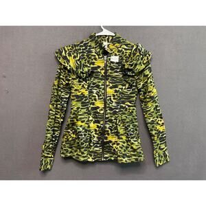 it's Fashion Green Camo Ruffle Zip Shirt Jacket‎ Women's Small Cotton NWT